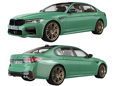 Green BMW Sports Sedan With Alloy Wheels And Sporty Design Front Rear Views 3d model