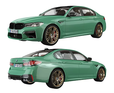 Green BMW Sports Sedan With Alloy Wheels And Sporty Design Front Rear Views 3d model