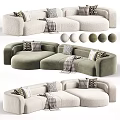Modern Sectional Sofa in Green and Beige with Decorative Pillows and Plaid Blanket