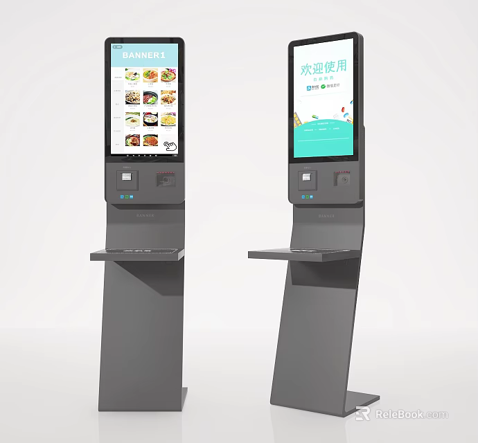 Commercial Self-service Ordering Kiosk With Digital Screen Display And Payment Interface 3d model 