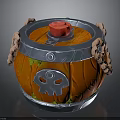 Orange Decorative Barrel With Silver Rim Red Top Skull Design And Pink Rope
