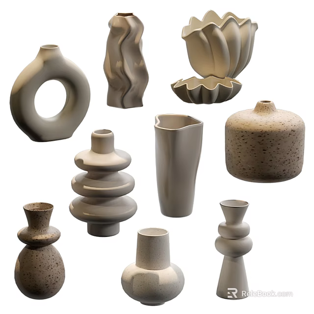 Modern Ceramic Vessels With Various Shapes Textures And Decorative Designs For Home 3d model 