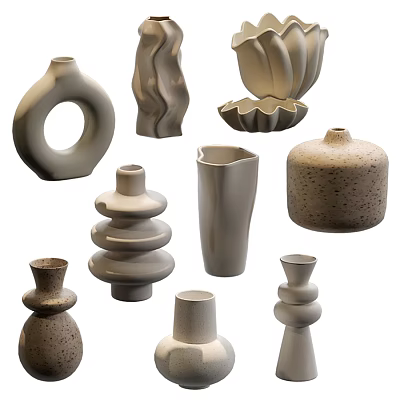Modern Ceramic Vessels With Various Shapes Textures And Decorative Designs For Home 3d model