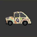 Playful Cartoon Style Car Adorned With Colorful Flowers And Number Patterns