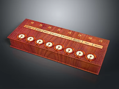 Wooden Box Organizer With Multiple Round Dials Numeric Indicators And Labeled Sections 3d model