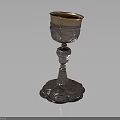 Silver Decorative Goblet With Intricate Carvings And Golden Rim For Daily Use
