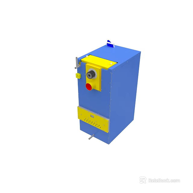 Blue And Yellow Industrial Control Unit With Control Panel And Cabinet 3d model 