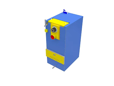 Blue And Yellow Industrial Control Unit With Control Panel And Cabinet 3d model