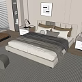 Modern Upholstered Double Bed in Stylish Bedroom with Nightstand Rug and Wall Art