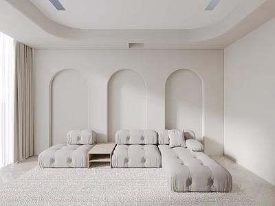 Modern corner sofa cream sofa carpet curtain combination 3d model