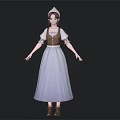 Woman in Medieval Style Costume With Long White Dress Brown Vest White Sleeves and Boots