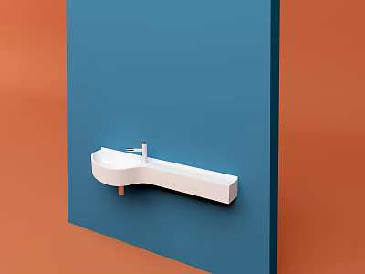 Modern Minimalist White Wall Mounted Washbasin Design With Blue Wall Background 3d model