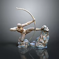 Dynamic Bronze Archer Statue With Bow And Rock Base Sculpture Design