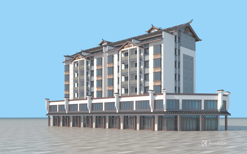 Traditional Chinese Ancient Architecture With Multi Story Structure And Overhanging Eaves 3d model 