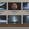 Multiple Televisions Displaying Various Scenes Wall Mounted and Stand Placed