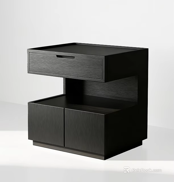 Modern Black Bedside Table With Drawer And Cabinet Storage For Bedroom 3d model 
