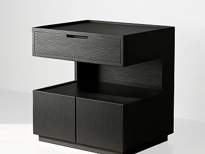 Modern Black Bedside Table With Drawer And Cabinet Storage For Bedroom 3d model