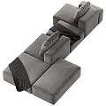Modern Gray Sectional Sofa With Plush Pillows And Cozy Throw Blanket Design 3d model
