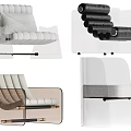 Modern Comfortable Lounge Chair With Striped Backrest And Metal Base In Neutral Tones