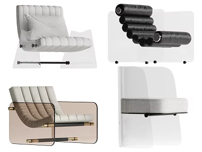 Modern Comfortable Lounge Chair With Striped Backrest And Metal Base In Neutral Tones 3d model