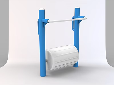 Outdoor Fitness Equipment With Blue Posts White Bar And Roller For Exercise 3d model