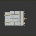 3D Rendered Modular Building Structure With White Frames And Yellow Connectors On Blue Platform