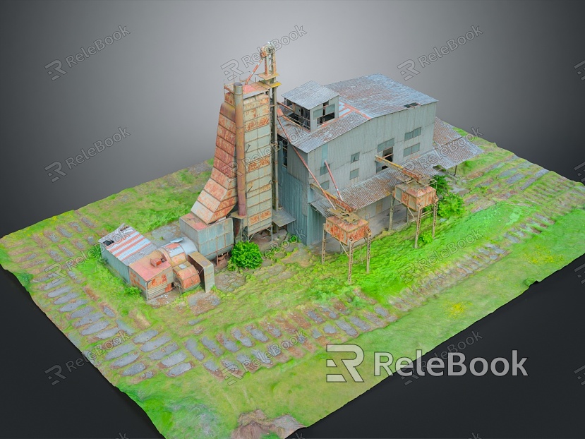 Modern factory building Large factory building Broken factory building Old factory building model