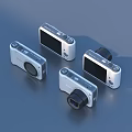 Silver Digital Cameras with Multiple Units in Different Angles Lens Extended and Screen Visible Design 3d model