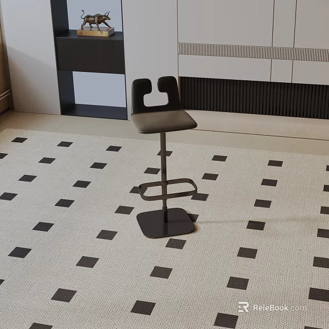 Modern Bar Stool With Leather Seat And Metal Frame On Patterned Floor 3d model 