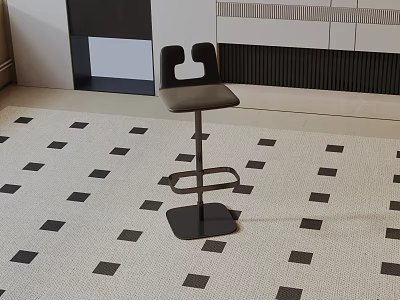 Modern Bar Stool With Leather Seat And Metal Frame On Patterned Floor 3d model