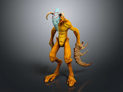 Game Movie 3D Character With Yellow Body Blue Head Horns Red Markings Large Claws 3d model