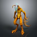 Game Movie 3D Character With Yellow Body Blue Head Horns Red Markings Large Claws