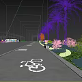 Landscaped Municipal Road With Green Trees Palm Trees Marked Bicycle Lane Bushes And Flowers