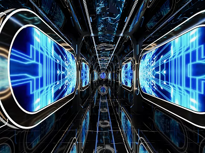 Hi Tech KTV Venue With Futuristic Blue LED Wall Displays 3d model