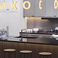 Modern Kitchen Interior Featuring Stylish Cabinets Island Countertop And Pendant Lights
