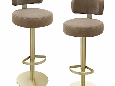 Modern Bar Stools With Velvet Upholstery Gold Metal Frame Round Base And Footrest 3d model