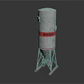 Cylindrical Concrete Tower Structure With Red Band And Metal Support Base 3d model
