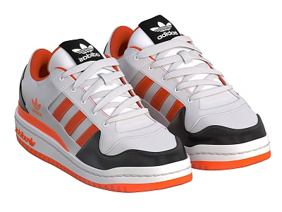 Adidas Retro Leather Sneakers With White Orange Black Three Stripes And Thick Sole 3d model