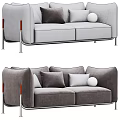 Modern Two Seater Sofa With Grey Fabric Metal Legs And Decorative Pillows