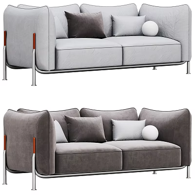 Modern Two Seater Sofa With Grey Fabric Metal Legs And Decorative Pillows 3d model