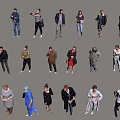 Diverse Group of People in Various Poses Standing on White Background