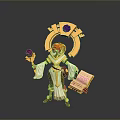 Woman With Red Hair White Gold Outfit Golden Headdress Purple Gem Staff And Open Book