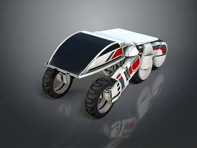 Futuristic Three Wheel Vehicle With White Body Red Accents And Black Windshield 3d model