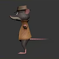 Cartoon Mouse 3D Model Wearing Brown Hat Brown Coat With Arms Outstretched