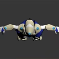 White and Blue Sci Fi Game Character With Gold Armor and Glowing Accents