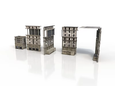 Vintage Architectural Building Models With Detailed Facades And Window Frames 3d model