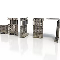 Vintage Architectural Building Models With Detailed Facades And Window Frames