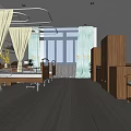 Modern Hospital Outpatient Ward Interior With Wooden Furniture And Curtains