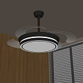 Ceiling Mounted Air Conditioner Fan With Light In Modern Wooden Wall Room