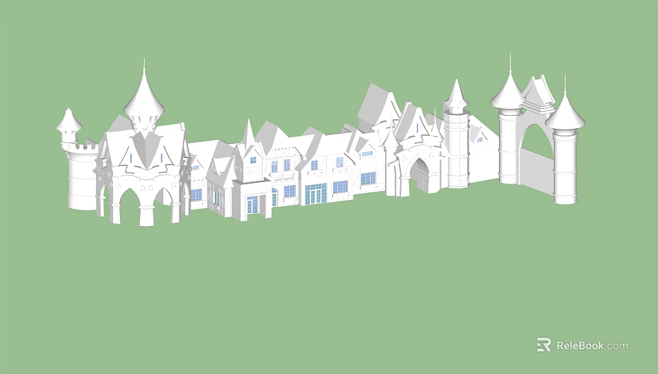Ancient Architecture Complex With Spires Towers Arches And White Connected Buildings 3d model 